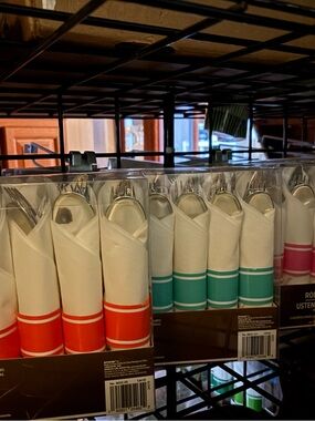 Striped Accent Wrapped Flatware Set - White with Teal & Coral